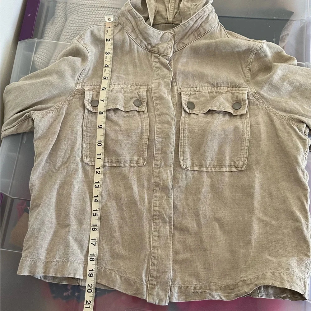Nicole Miller Linen Lyocell Blend Hooded Jacket Size Medium Beige Y2K - Picture 5 of 10